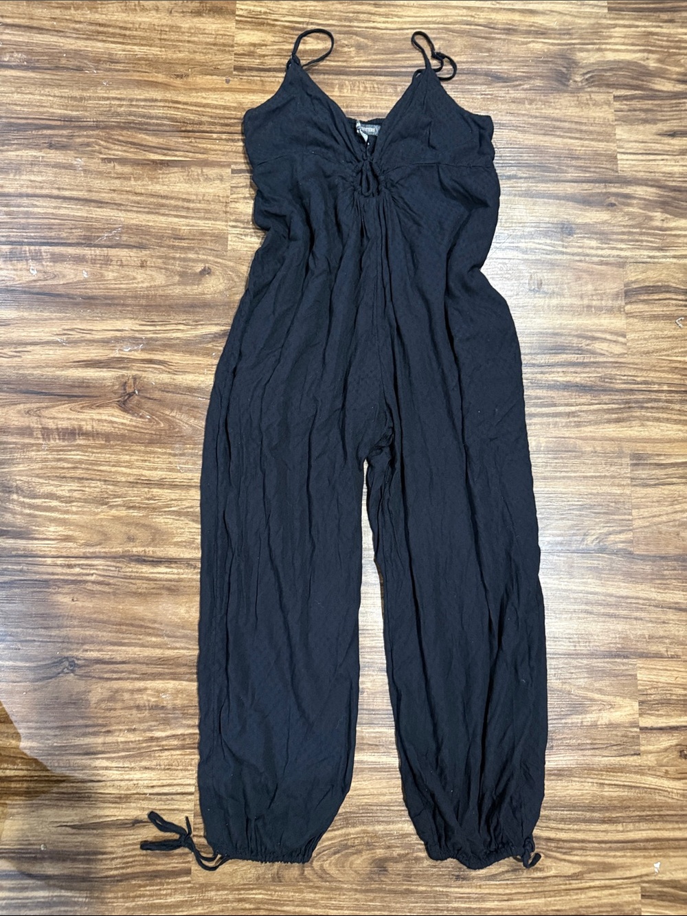 Urban Outfitters Black Spaghetti-Strap Wide-Leg Jumpsuit